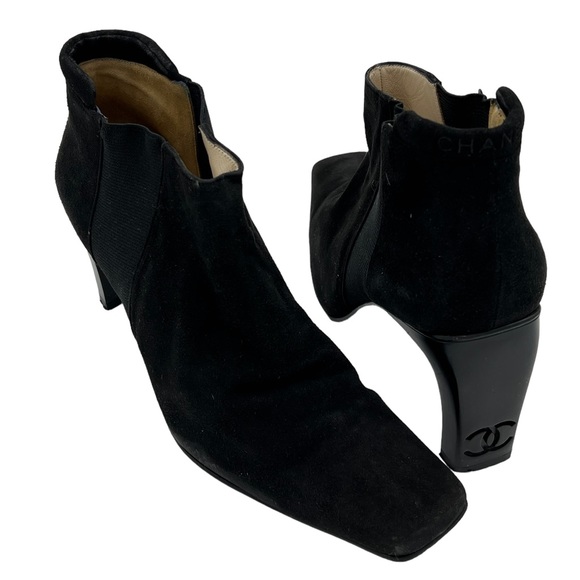 CHANEL Shoes - Chanel Vintage Suede Black CC Ankle Boots Size 37.5